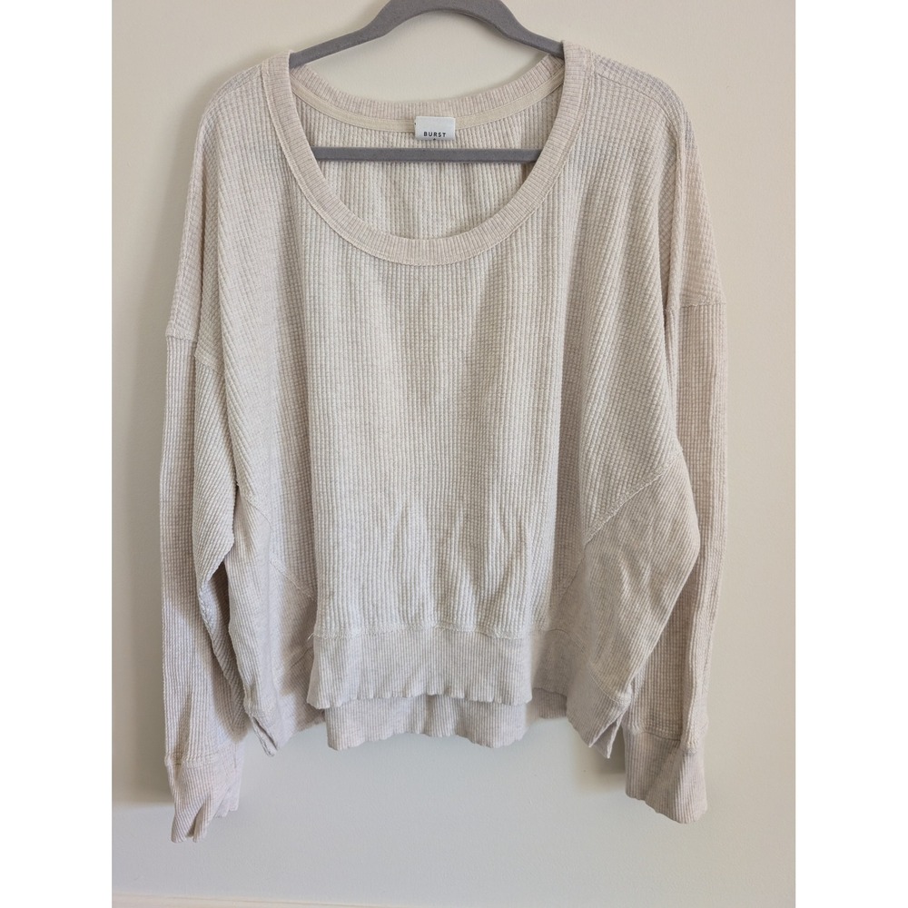 OFFLINE by Aerie Womens Waffle Knit Oversized Scoop Neck Top Cream Largr lounge